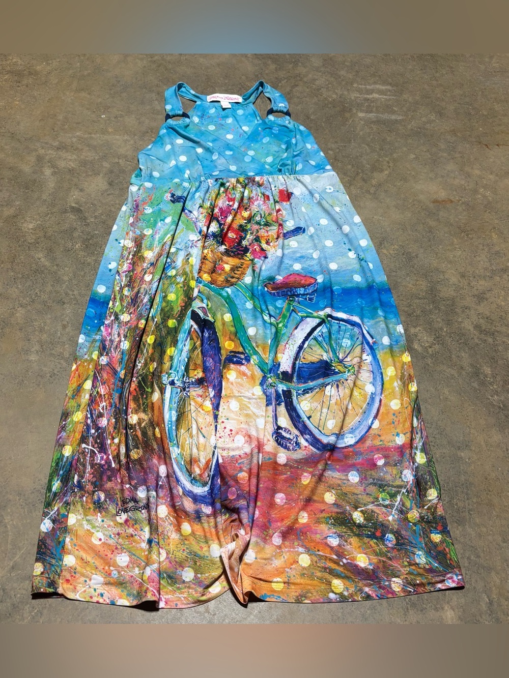 Blue Multicolor Maxi Dress with Bicycle Print